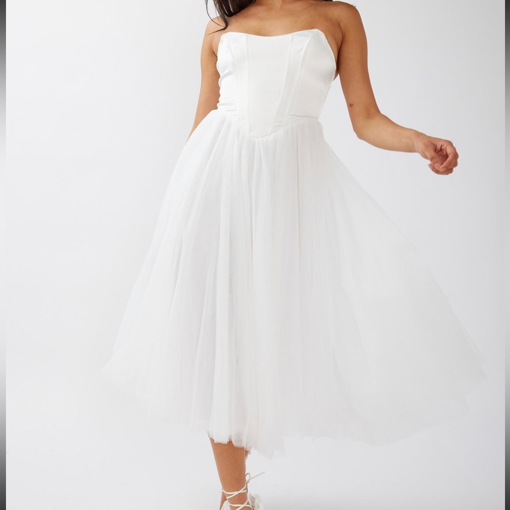 Rosemary Tulle Bustier Midi Dress White